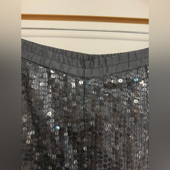 Roaman's Sequin Silk Pants Elastic Waist Pull On Lined Size H6 Black Shiny - Picture 3 of 9